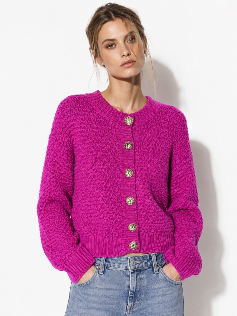 Vintage Casual Corner Pink Chunky Knit Cardigan Sweater Cottagecore Grandpa M